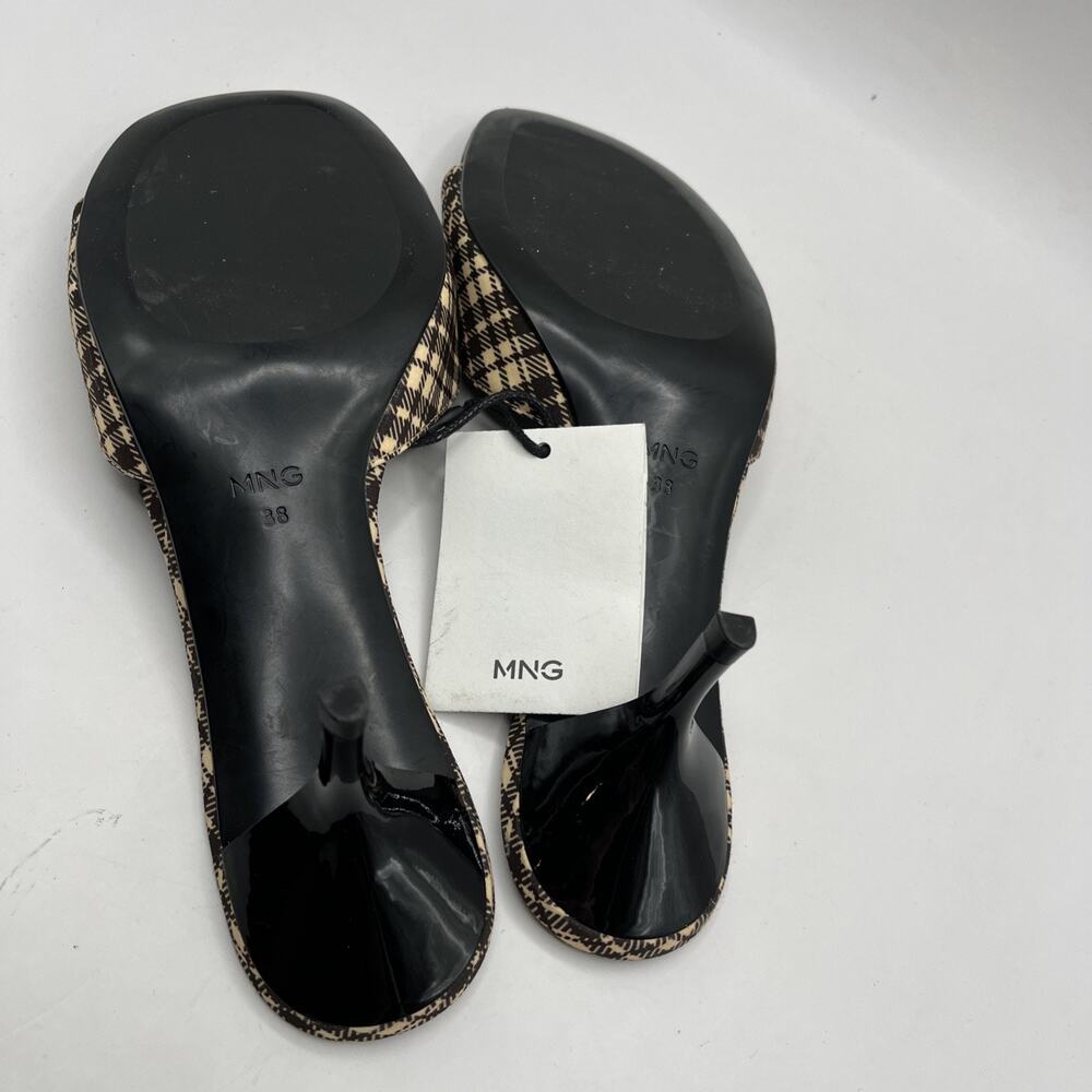 MANGO MNG Sandalia Peep Toe Kitten Heel CHECKERED SANDALS Brown Beige TRIED ON - Picture 8 of 10